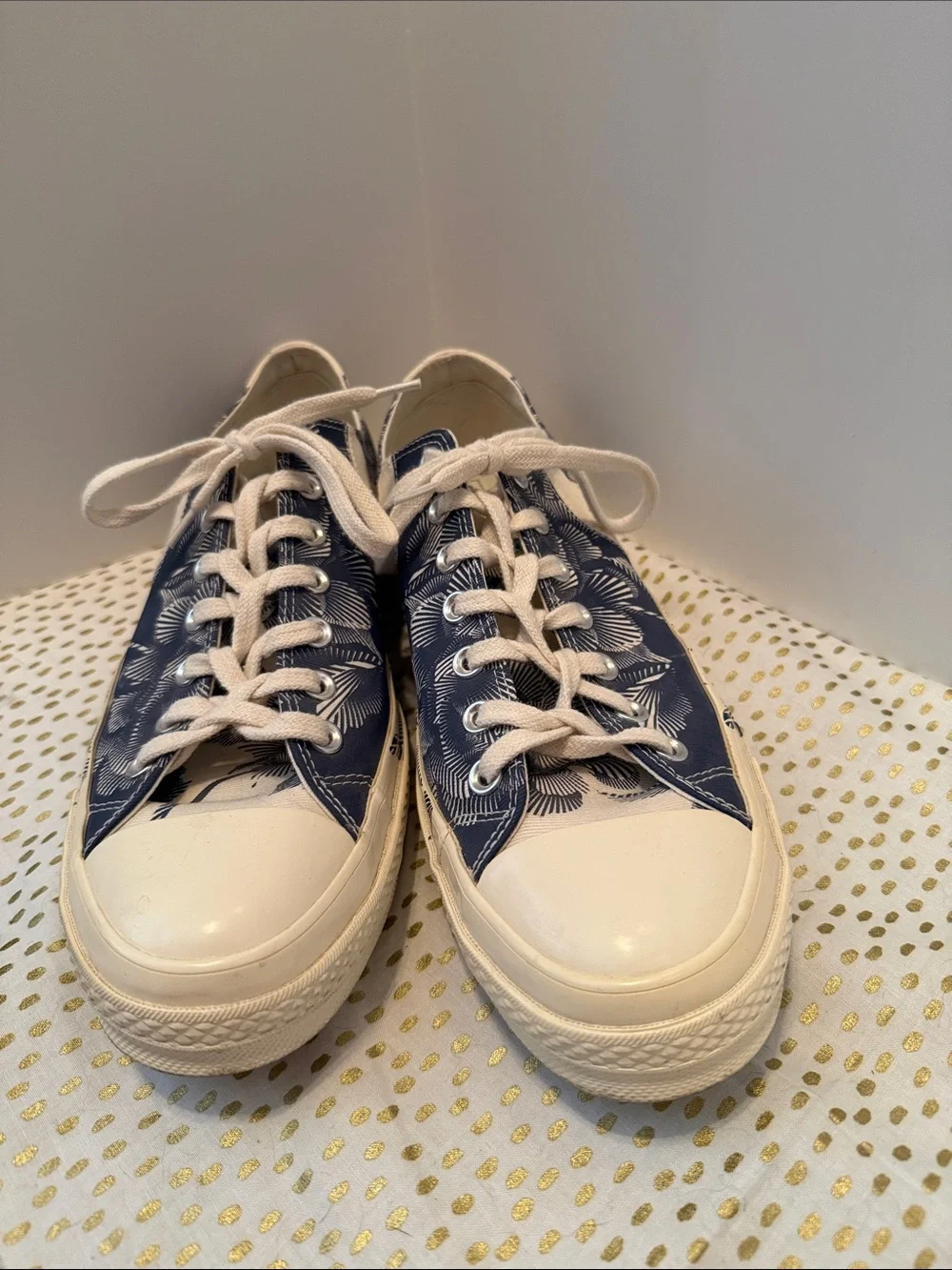 Converse Navy Blue and White Floral Low-Top Sneakers - Picture 2 of 8